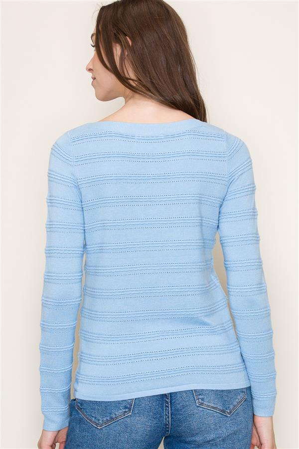 Texture Striped Boat Neck Pullover