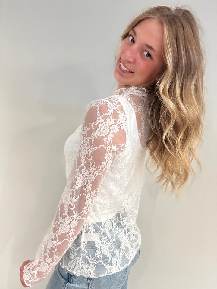 Floral Print Lace Long Sleeve Top