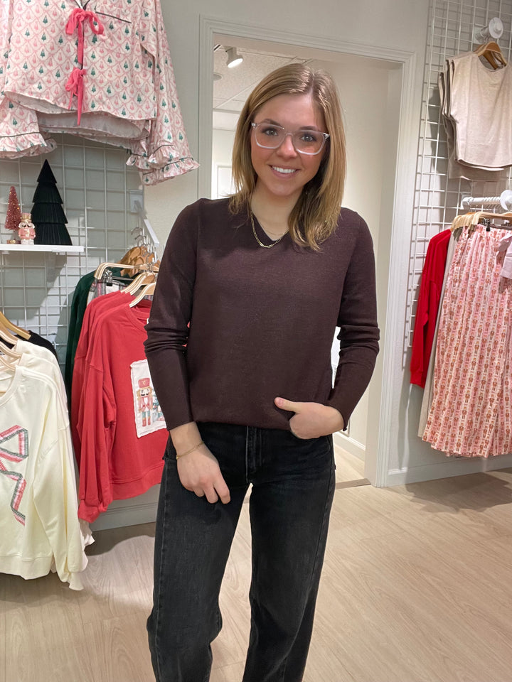 Mocha V-Neck Sweater