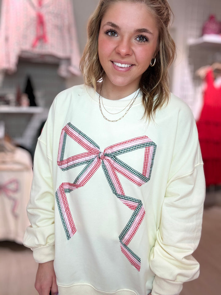 Gingham Bow Detail Sweatshirt