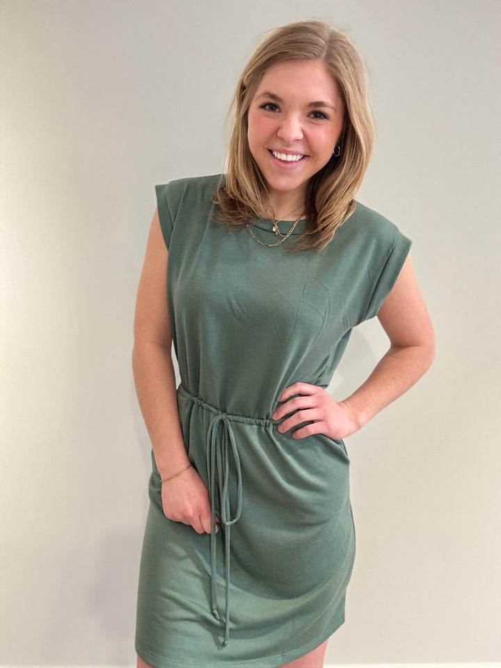 Drawstring Waist Terry Dress