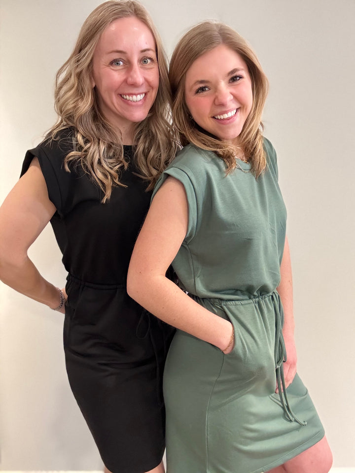 Drawstring Waist Terry Dress