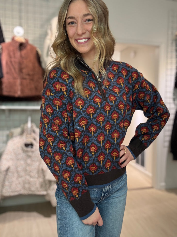Floral Half Zip Sweater