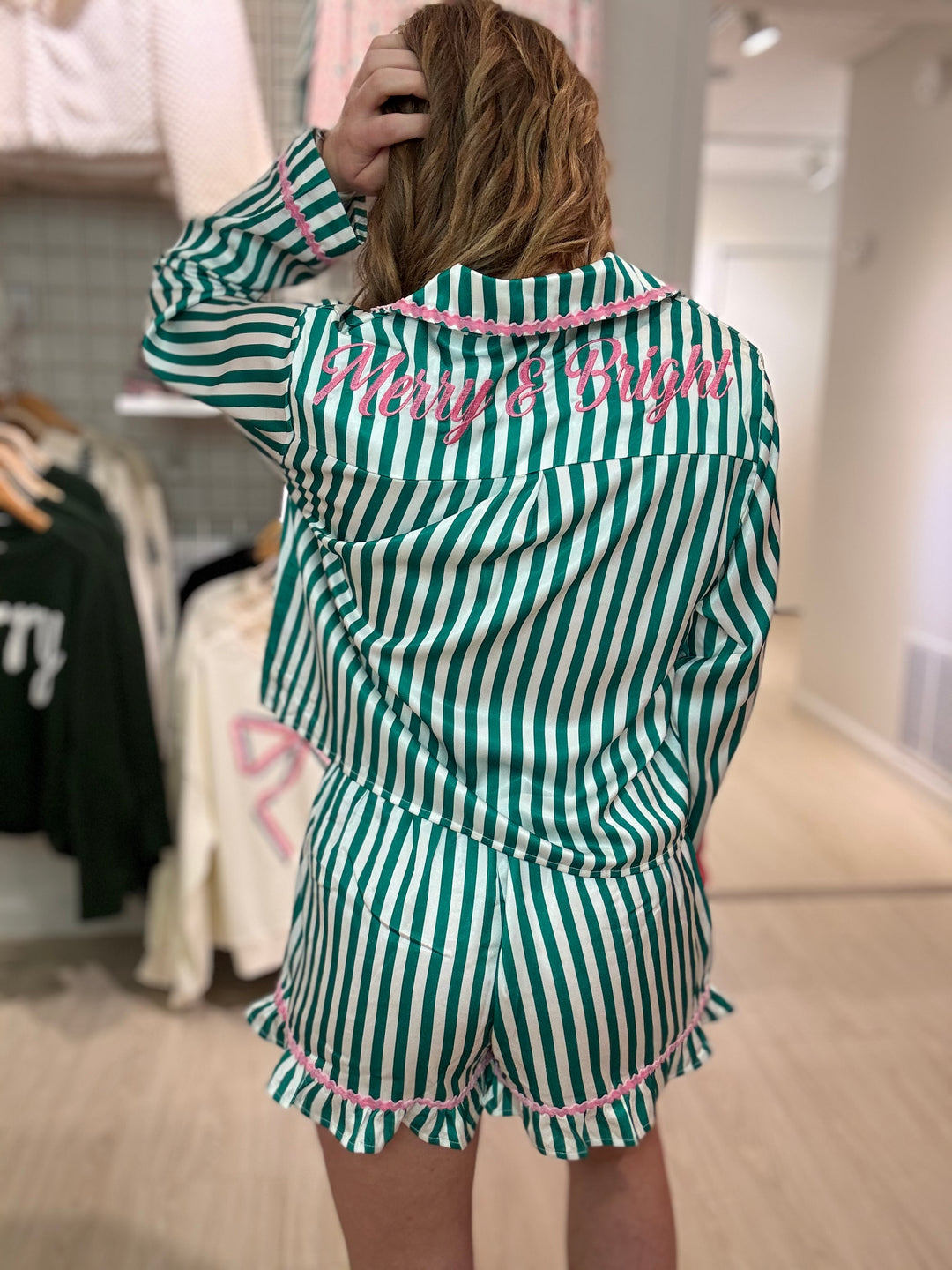 Stripe Velvet Wavy Edge Pajama Set