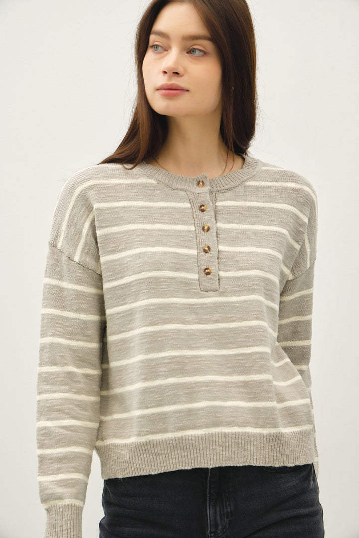 Cotton Slub Henley Sweater