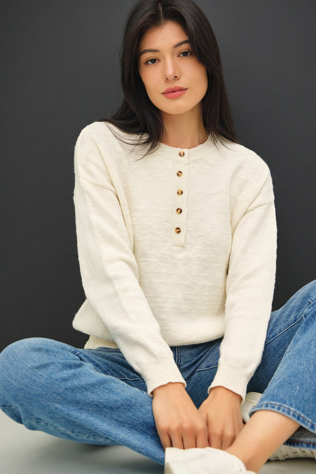 Cotton Slub Henley Sweater