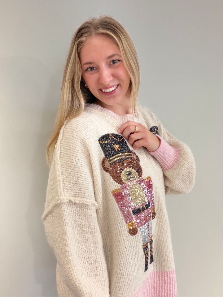 Sequin Bear Nutcracker Sweater