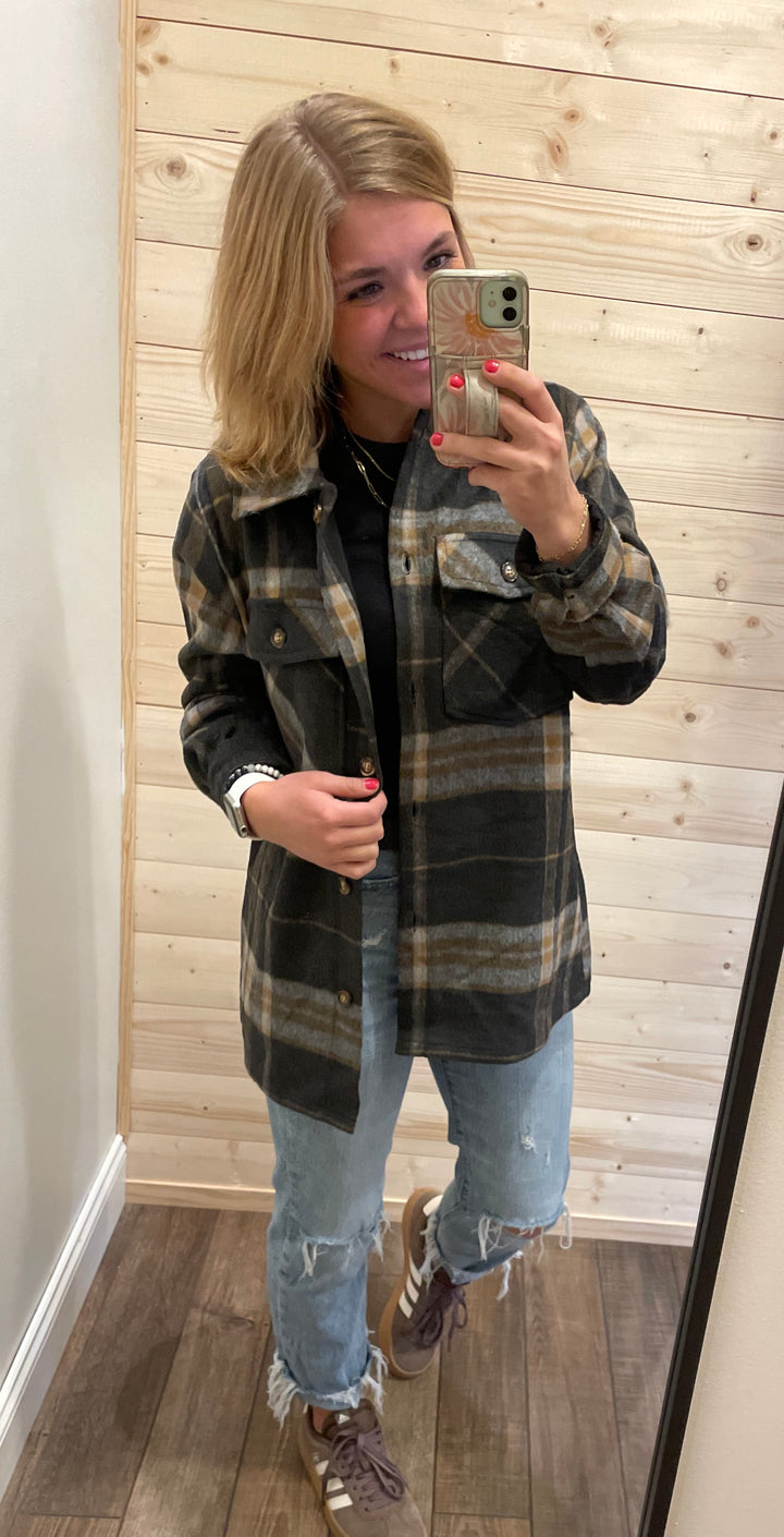 Black, Tan & Gray Plaid Jacket