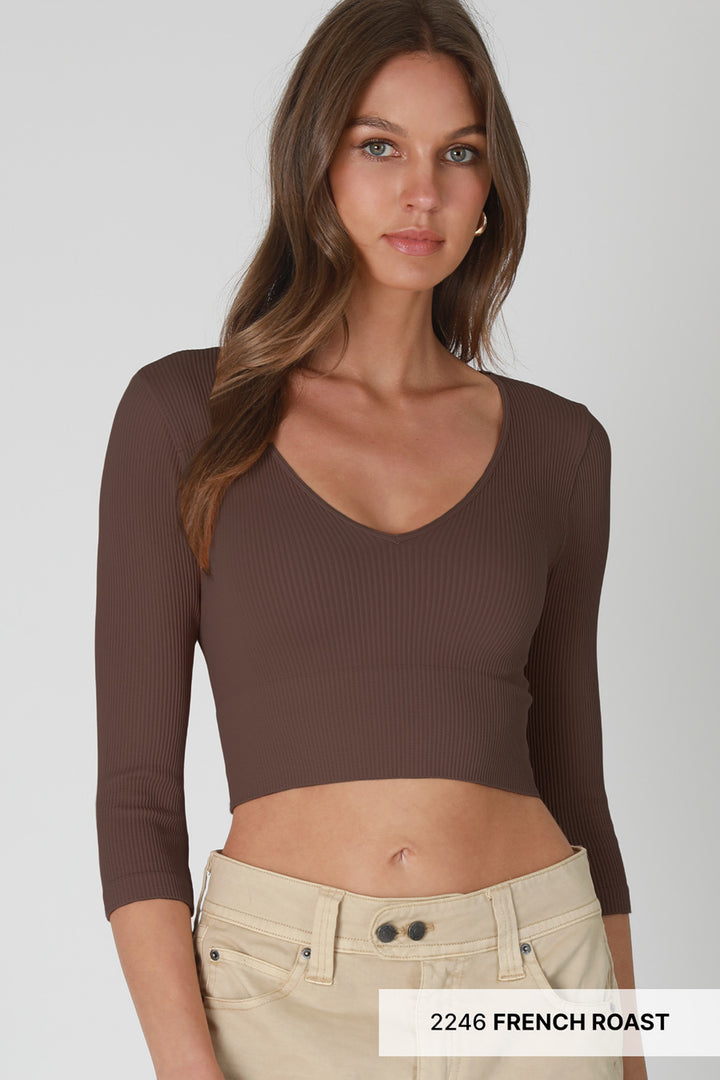Niki Biki | Ribbed V Neck Crop Top
