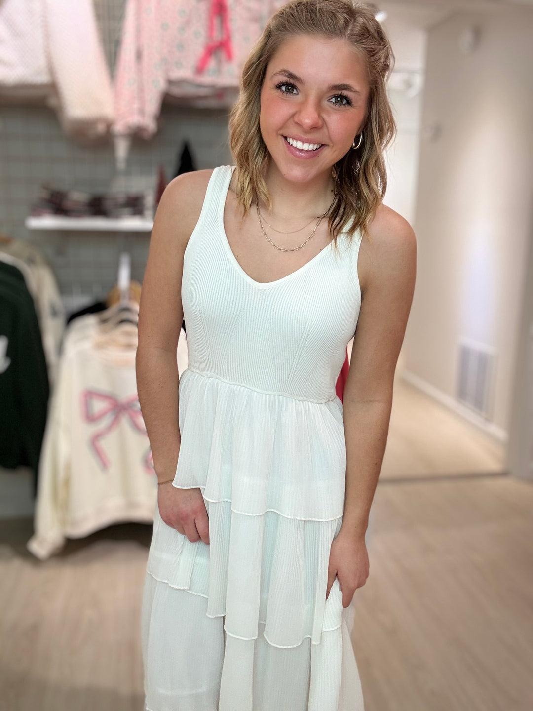 Pleated Tiered Midi Dress