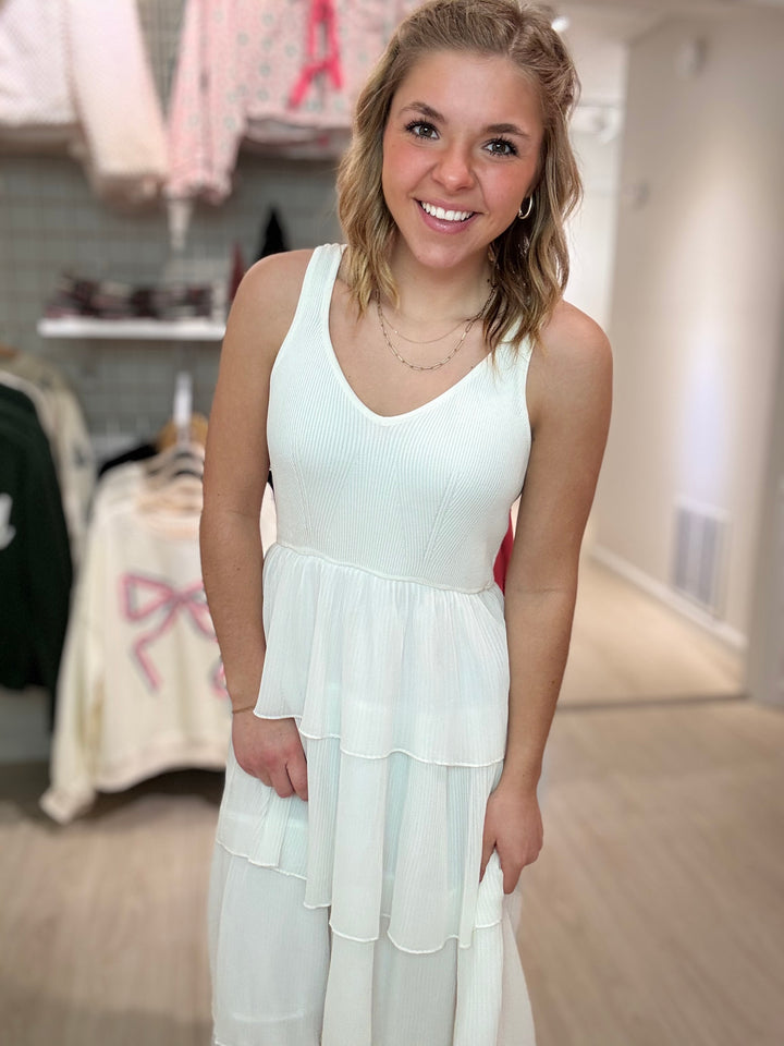 Pleated Tiered Midi Dress