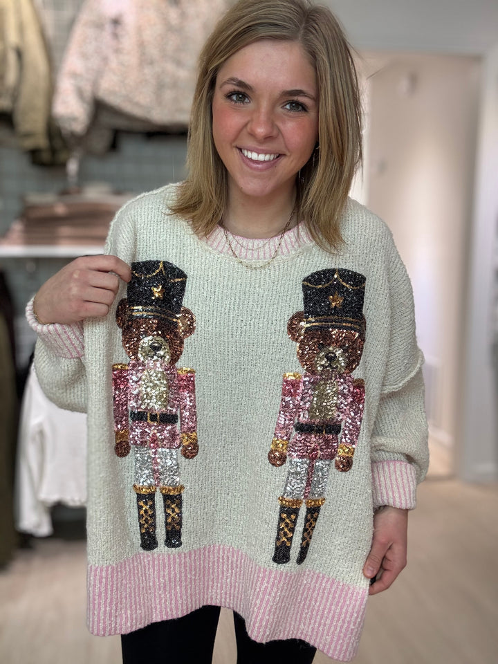 Sequin Bear Nutcracker Sweater