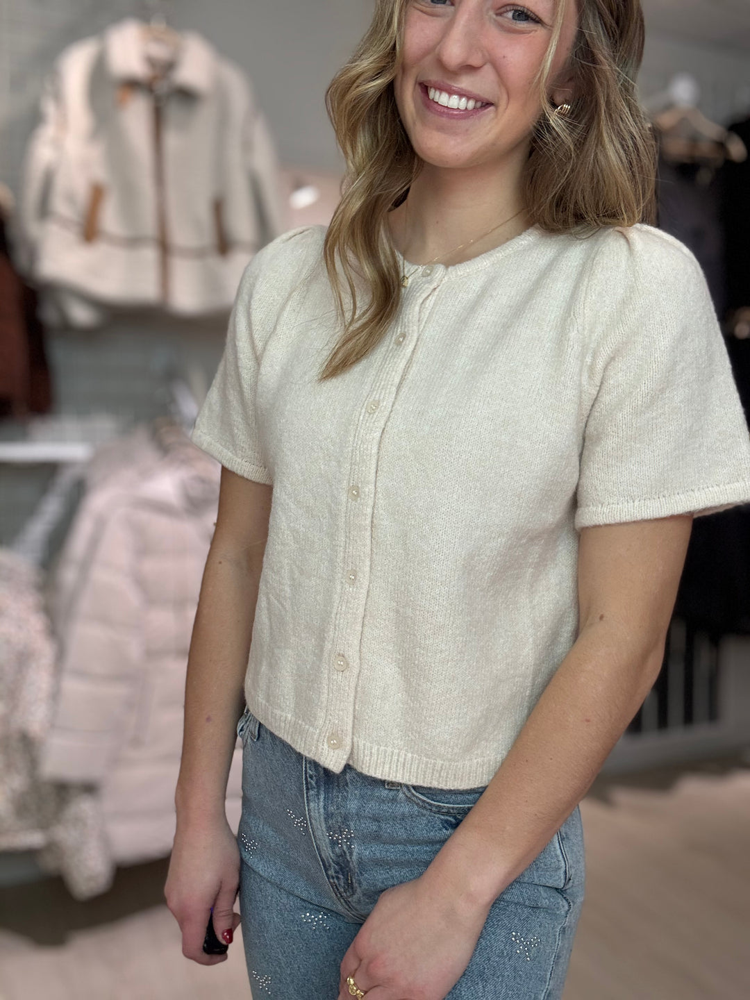 Short Puff Sleeve Sweater