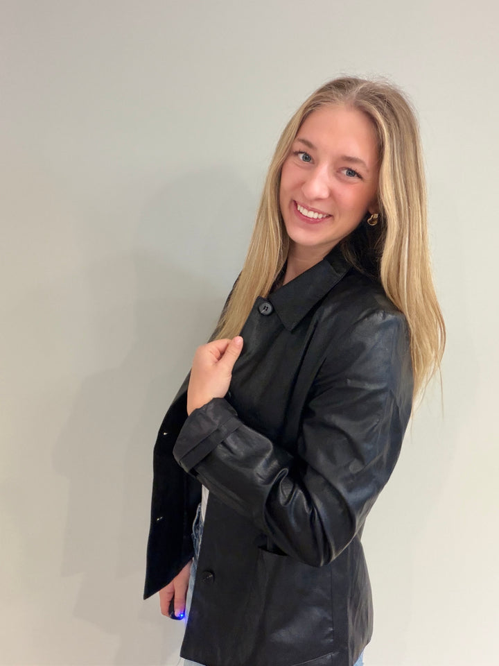 Faux Leather Collared Jacket