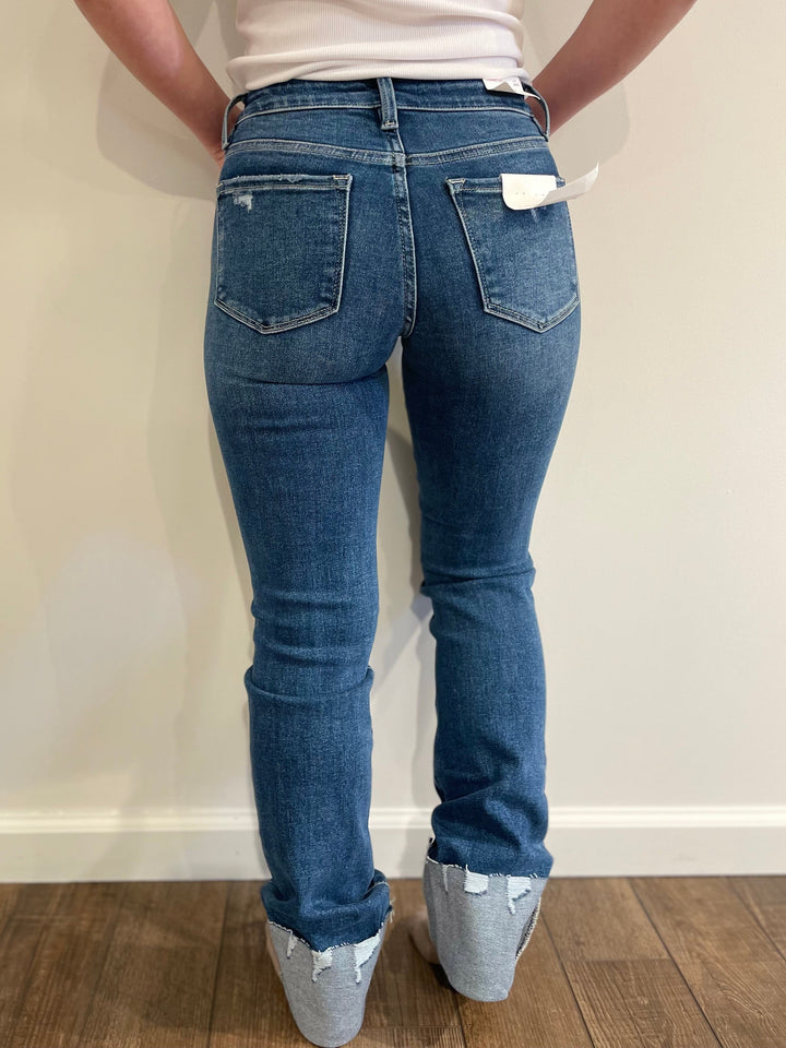 Mid Rise Cuffed Slim Straight Jeans
