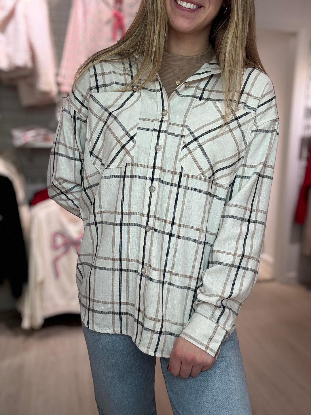 Linen Plaid Button Down