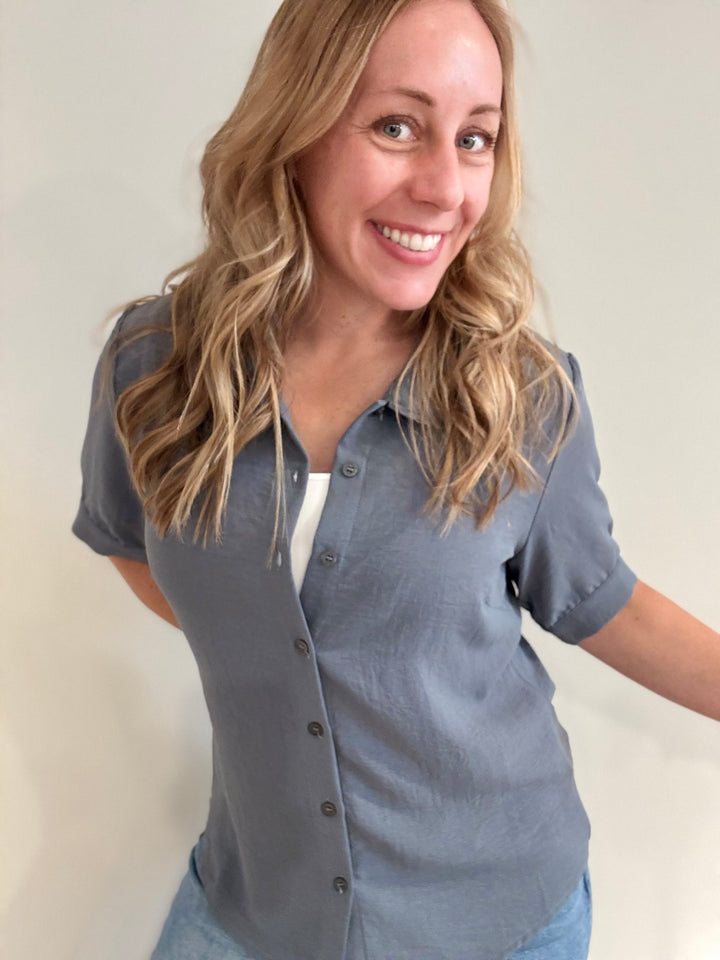 Collared Blouse in Blue Fog