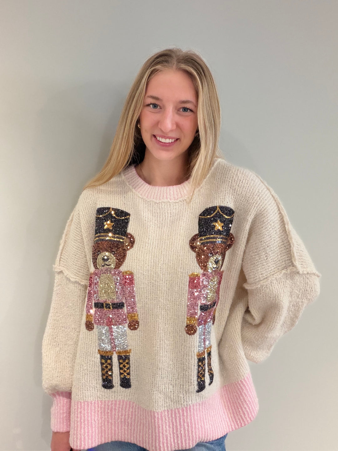 Sequin Bear Nutcracker Sweater