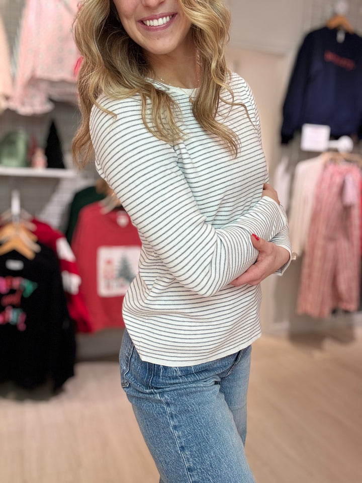 Pinstripe Crewneck Sweater