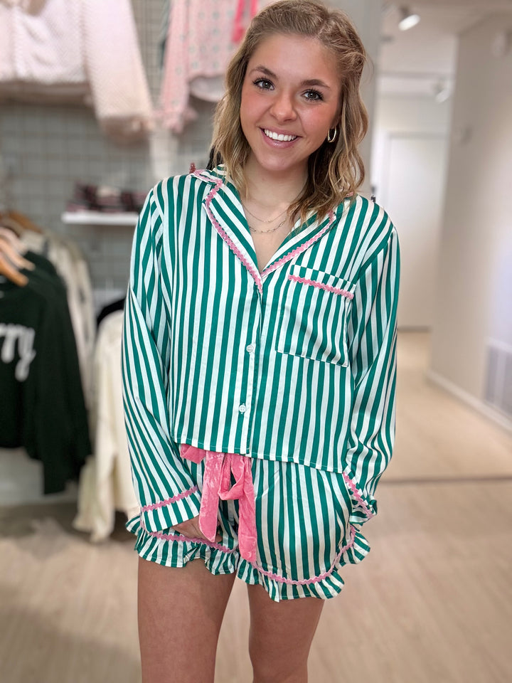 Stripe Velvet Wavy Edge Pajama Set