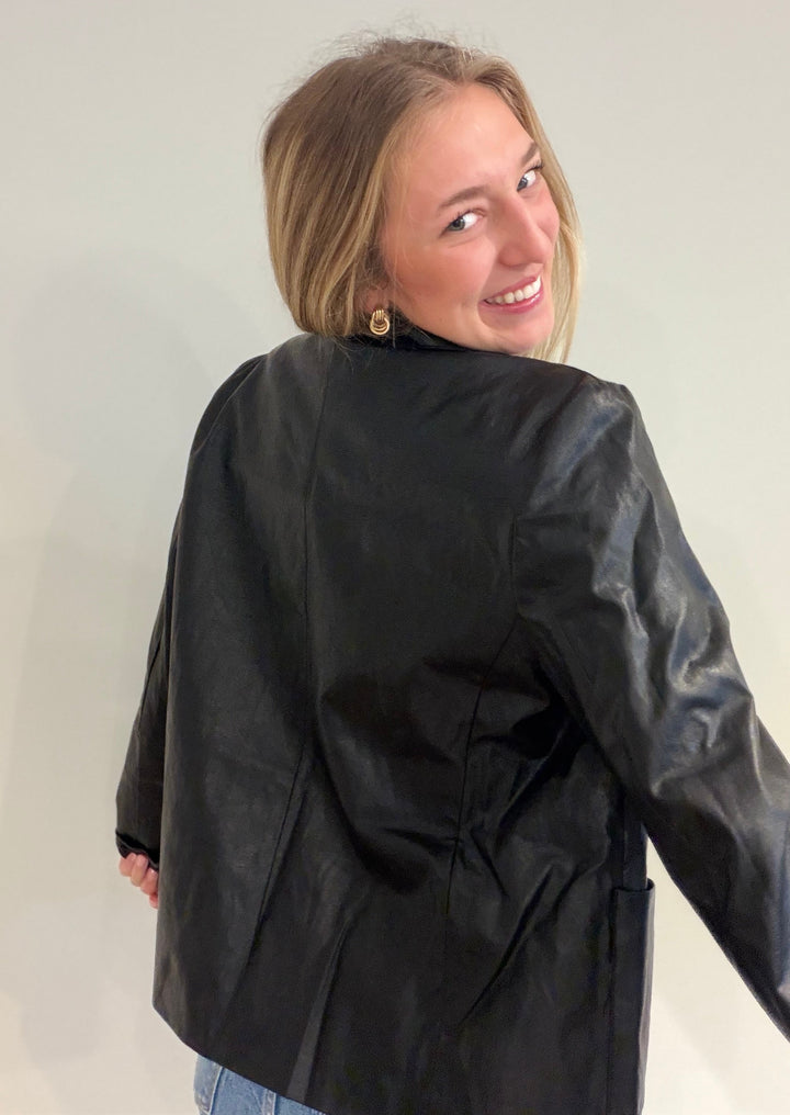Faux Leather Collared Jacket