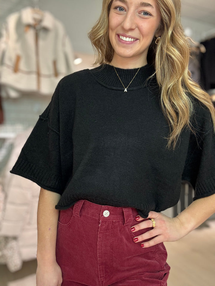 Mock Neck Short Sleeve Sweater