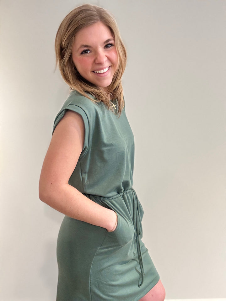 Drawstring Waist Terry Dress