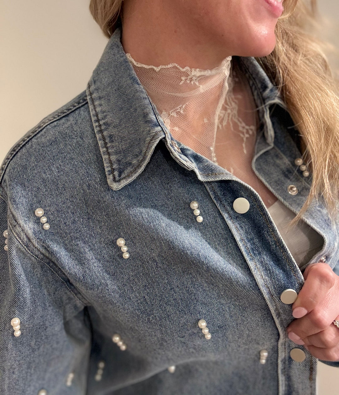 Denim Pearl Shirt Jacket