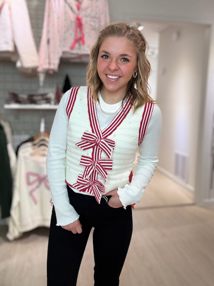 Pearl and Bow Detail Cropped Vest