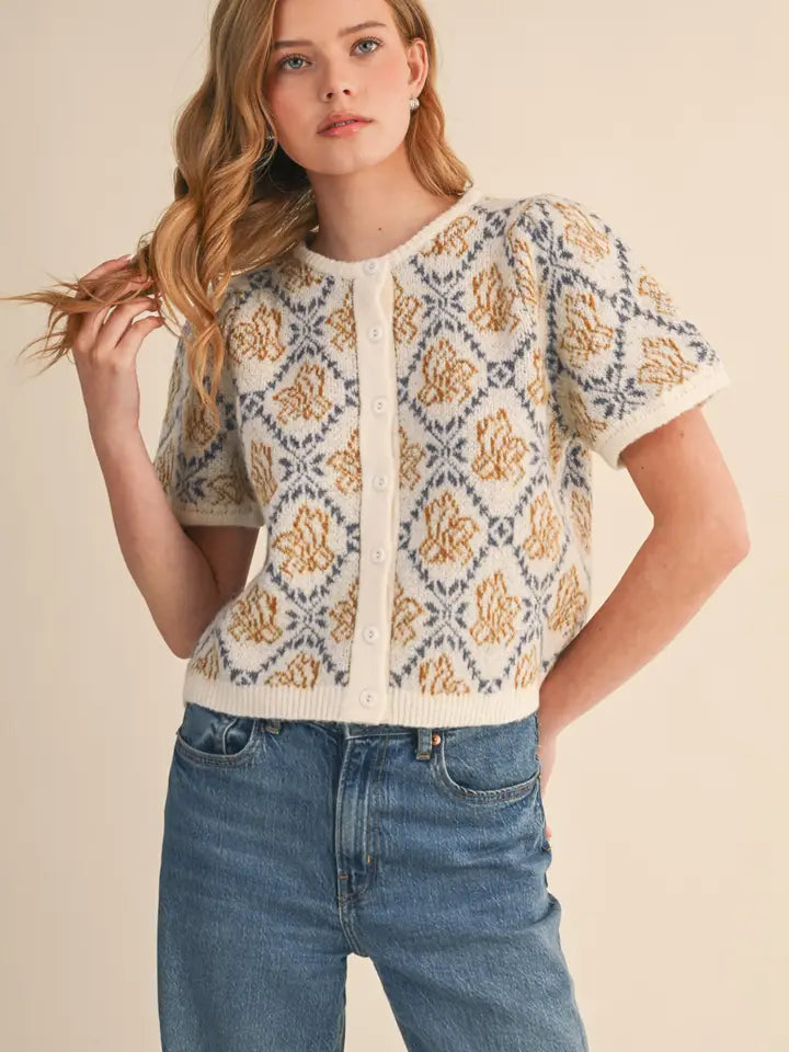 Floral Short Sleeve Cardigan