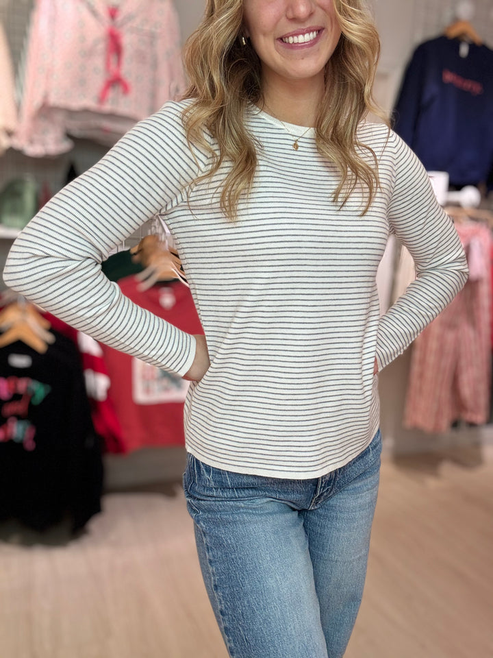 Pinstripe Crewneck Sweater