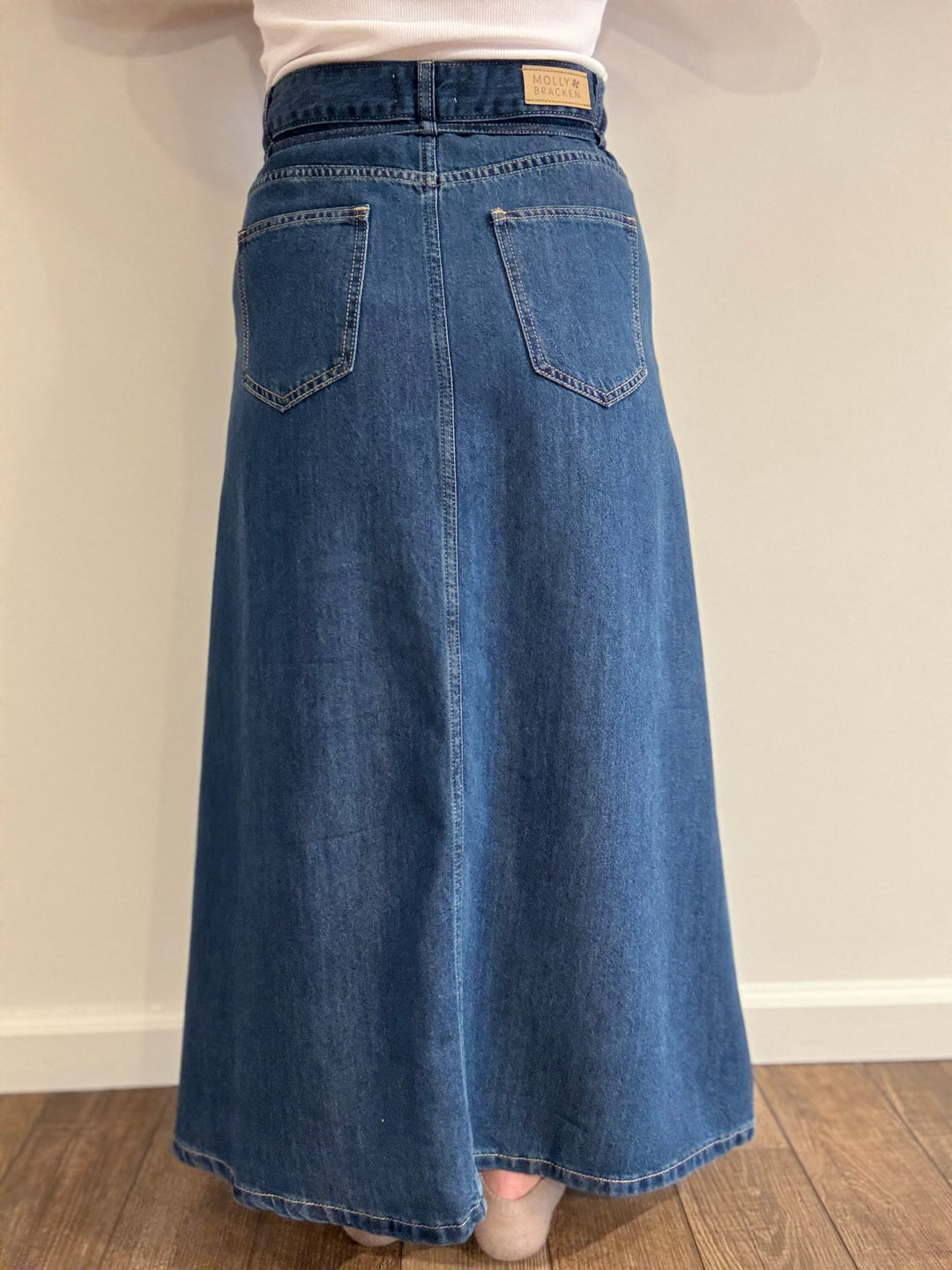 Denim Tie-Waist Midi Skirt