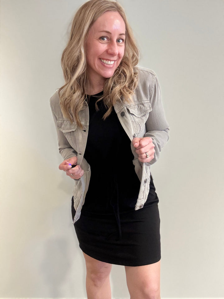 Drawstring Waist Terry Dress