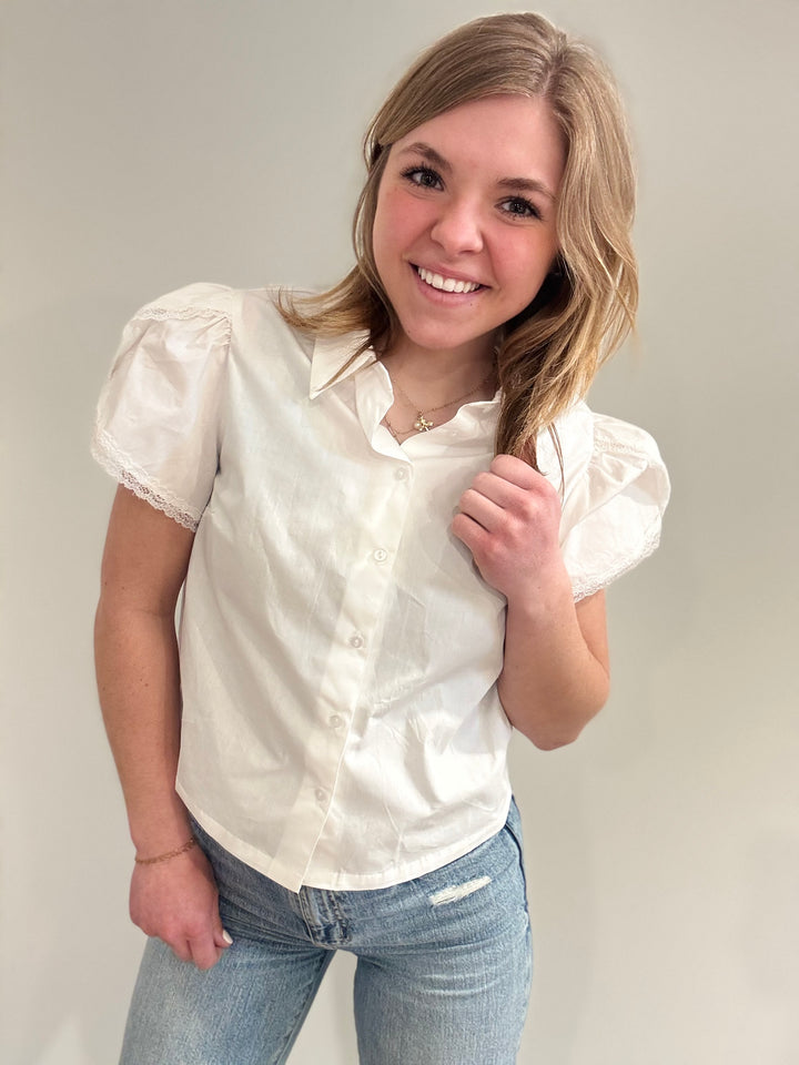 Lace Puff Button Up