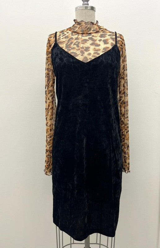 Animal Print Mesh Mock Neck Top