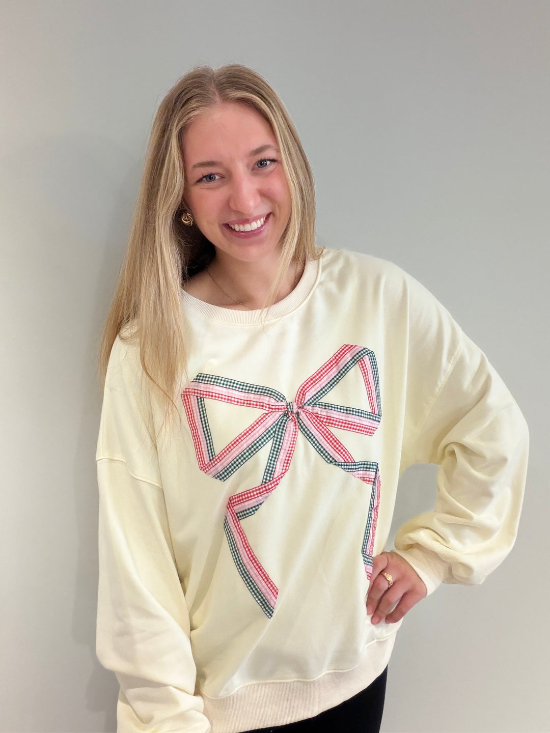 Gingham Bow Detail Sweatshirt