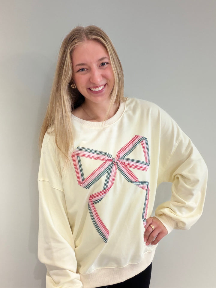 Gingham Bow Detail Sweatshirt