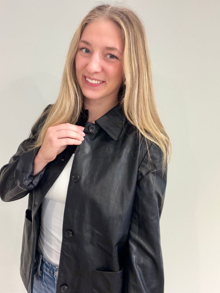 Faux Leather Collared Jacket