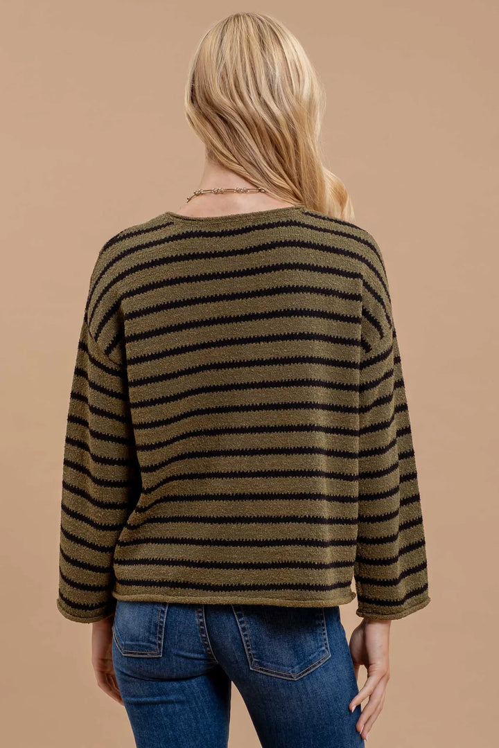 Stripe Boat Neck Drop Shoulder Sweater