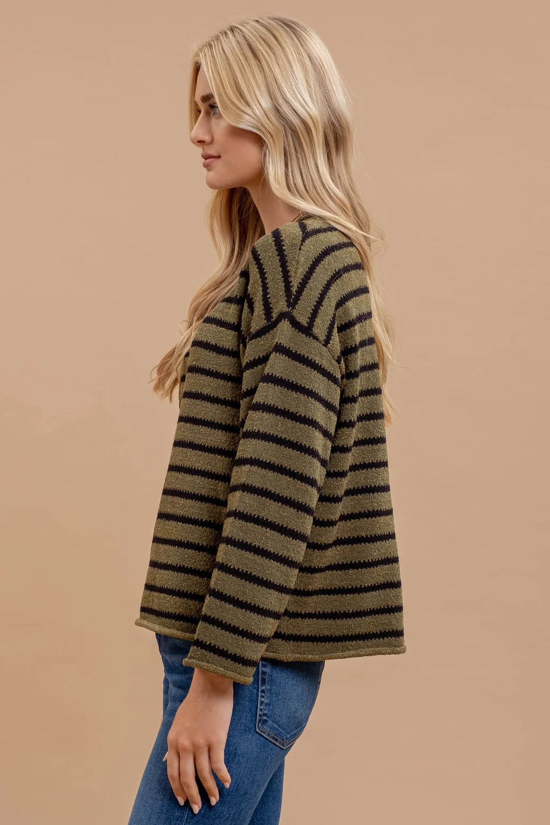 Stripe Boat Neck Drop Shoulder Sweater