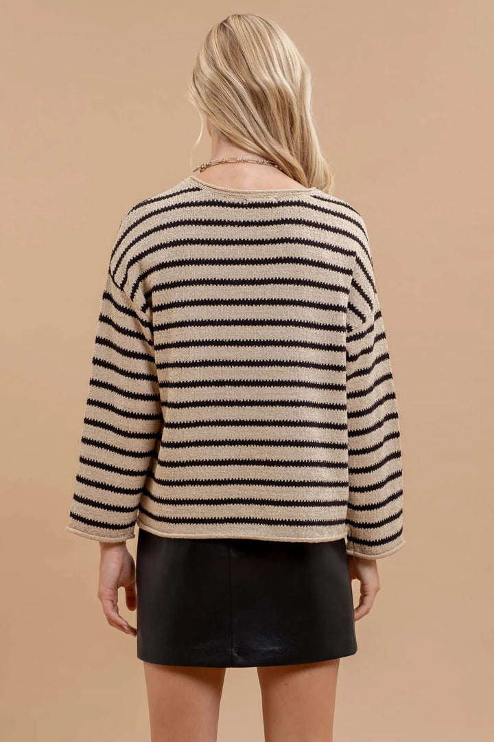 Stripe Boat Neck Drop Shoulder Sweater