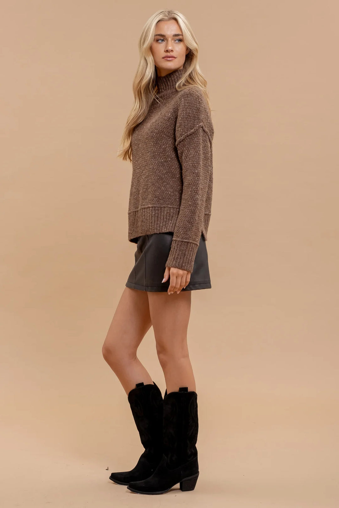 Mocha Turtleneck Long Sleeve Sweater