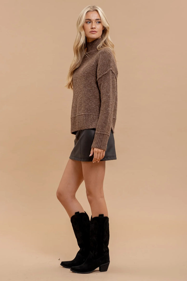 Mocha Turtleneck Long Sleeve Sweater