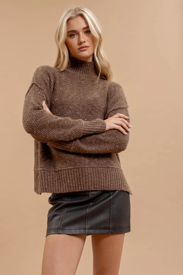 Mocha Turtleneck Long Sleeve Sweater