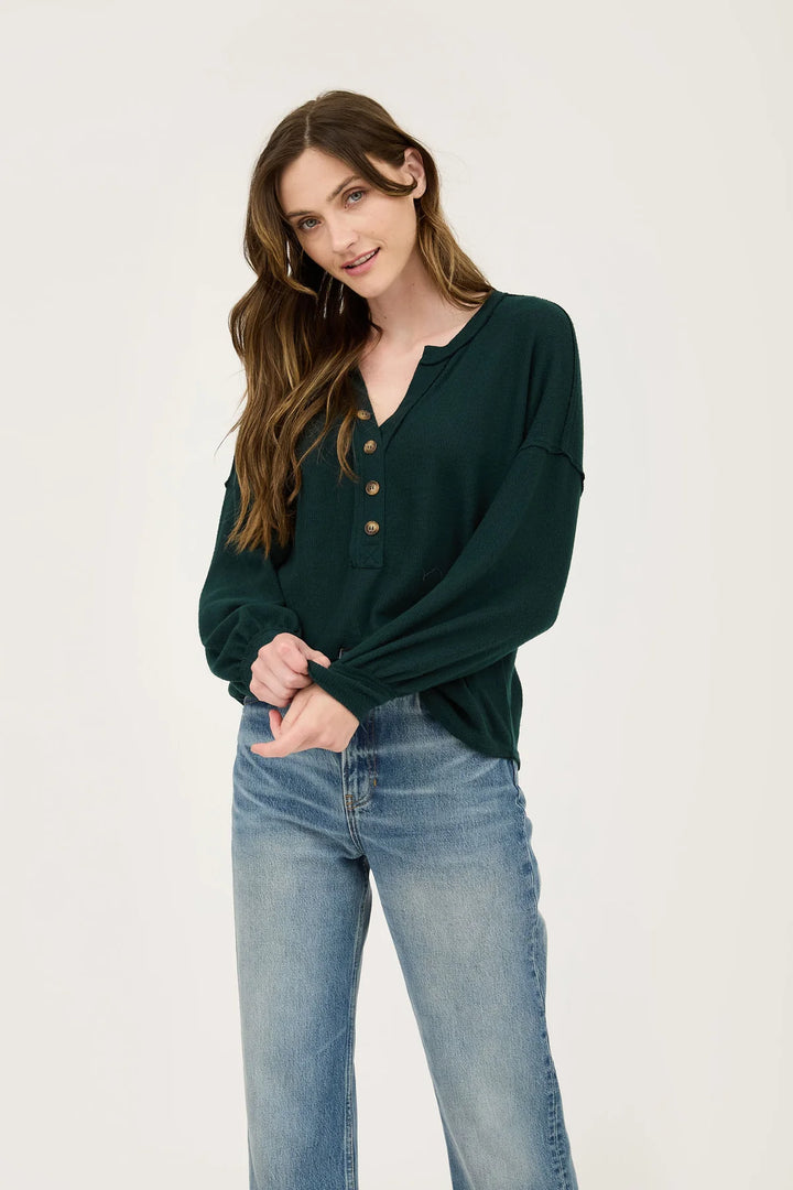 V Neck Half Button Knit Top