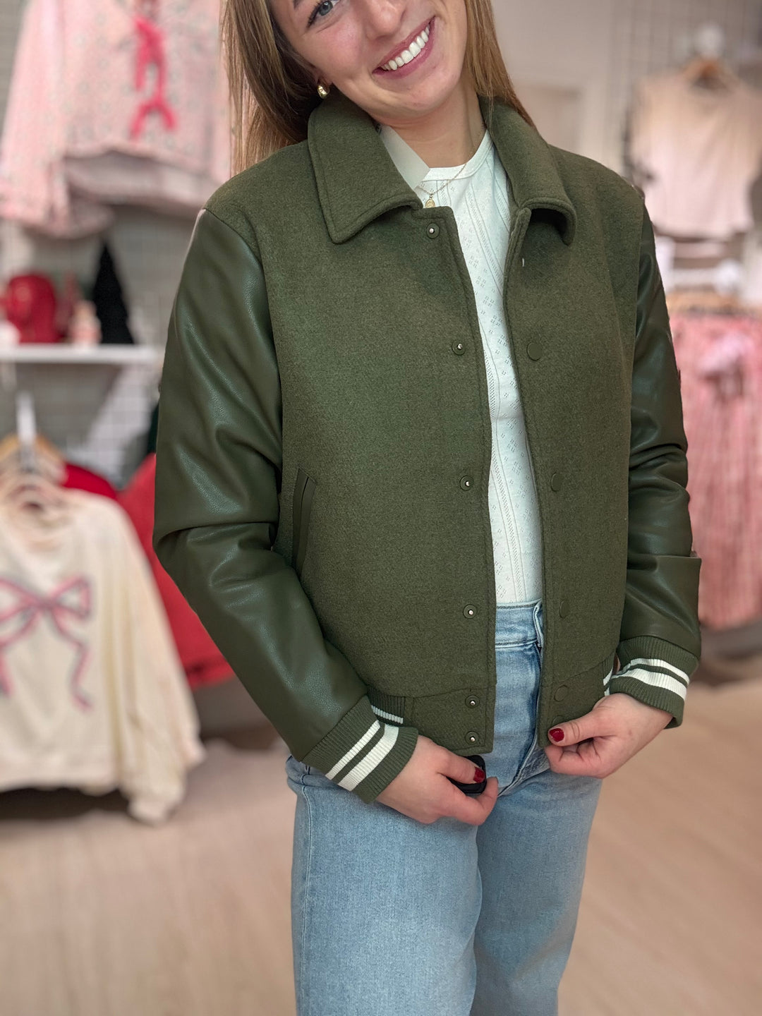 Varsity Stripe Snap Button Jacket