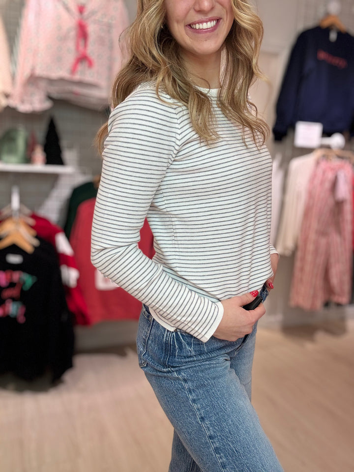 Pinstripe Crewneck Sweater