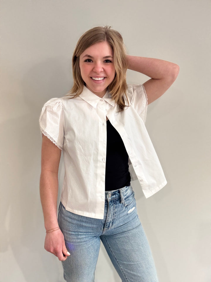 Lace Puff Button Up
