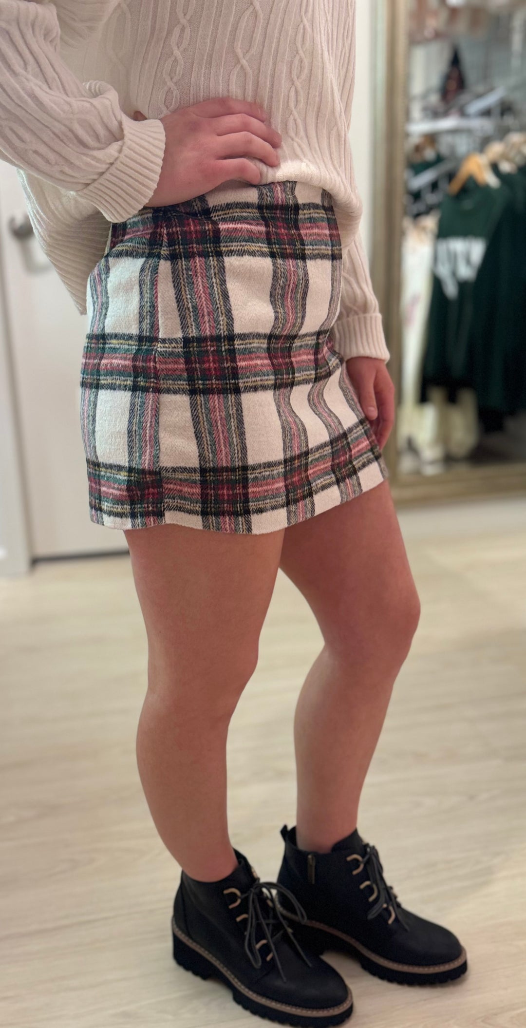Brushed Plaid Mini Skirt