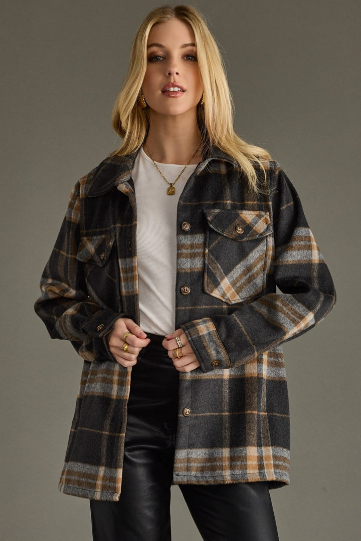 Black, Tan & Gray Plaid Jacket